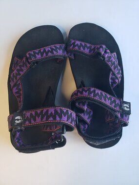 Funky Retro Hang Ten Purple Zig Zag Velcro Beach Sun + Surf Summer Sandals